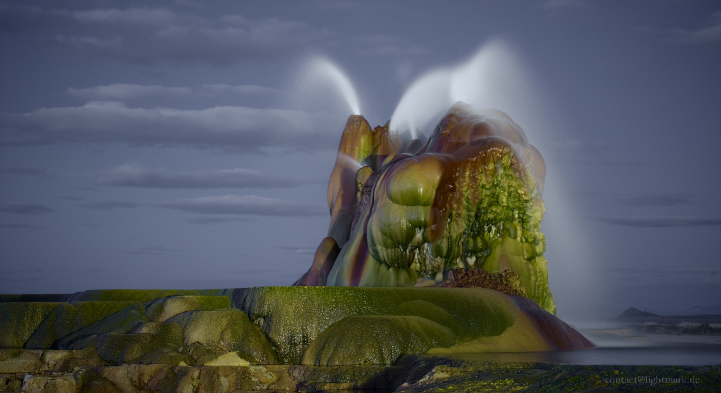 Lightmark No.116, Fly Geyser, Black Rock Deserts, Nevada, USA, Light Painting, Night Photography.